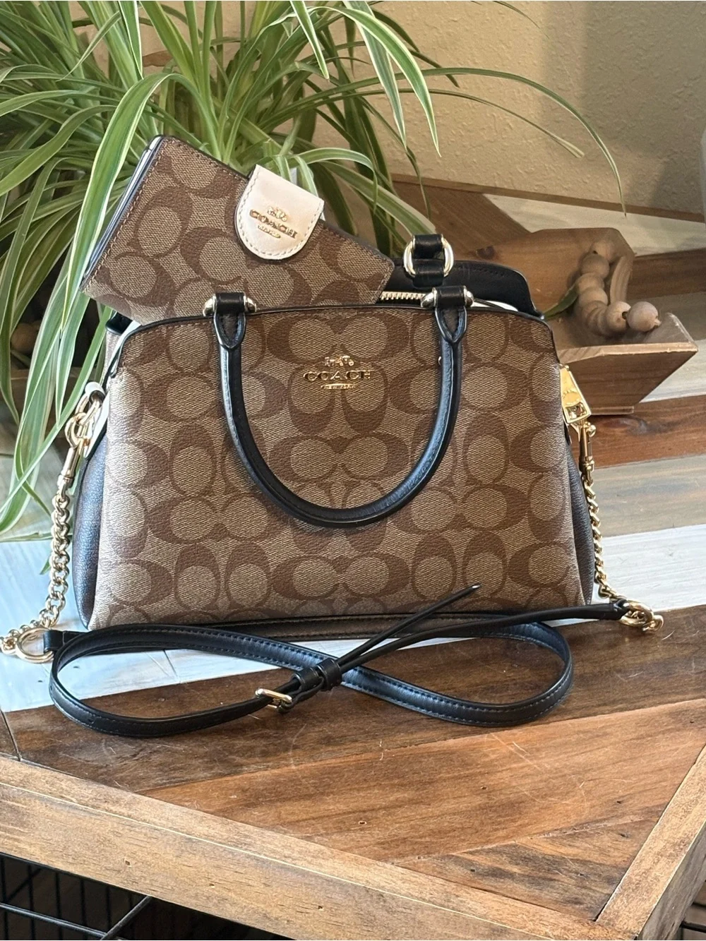 Coach mini Lillie carryall with signature canvas detail with matching wallet OBO